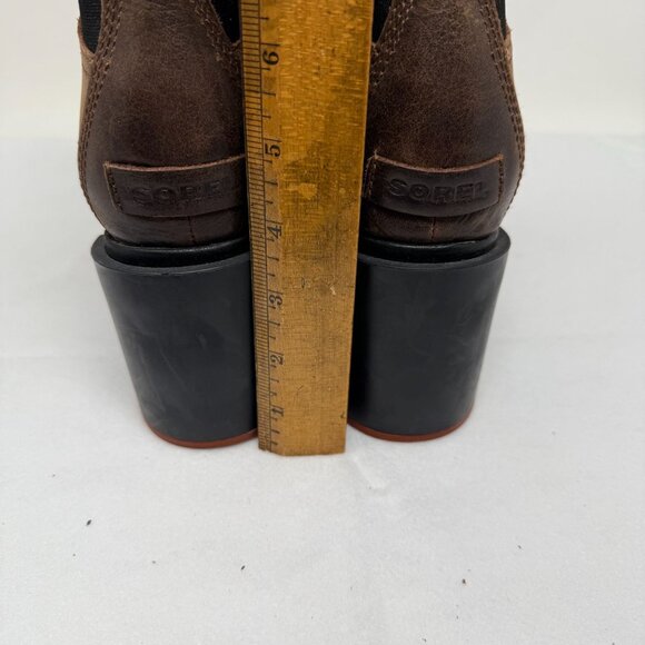 Sorel Brown Leather Chunky Block Heel Ankle Boots Womens Size 10 Blake Chelsea - Picture 8 of 9